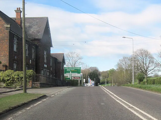Abbey Arms crossroads from A556 west