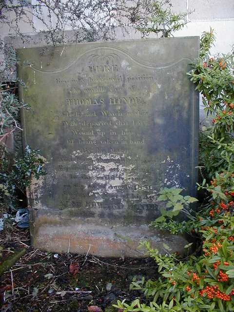 Watchmaker's gravestone at Bolsover Parish Church