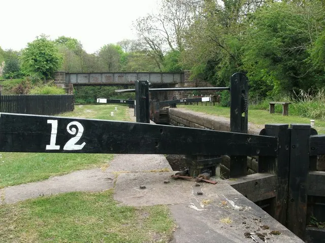 Disused railway bridge crosses Bosley Locks
