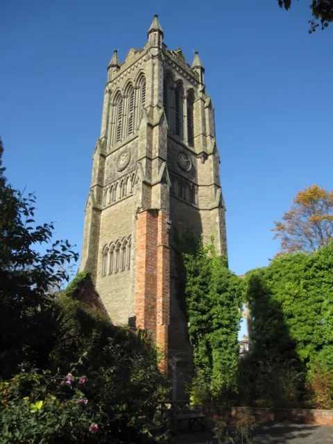 Christ Church tower across the Memorial Garden