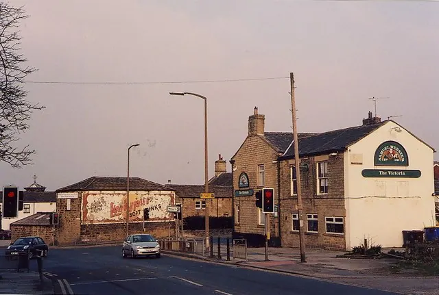 Whitehall Road, Drighlington, and Victoria pub