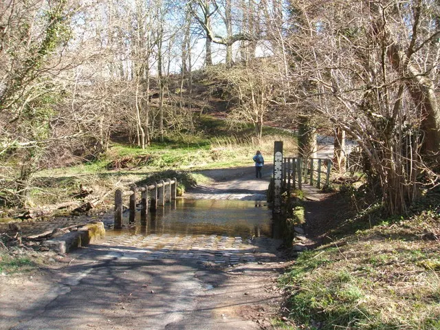 Ford and footbridge crossing Sole Beck, tributary of River Burn
