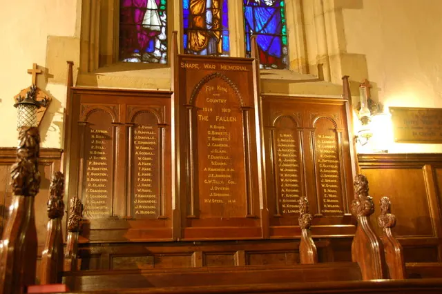 Snape War Memorial - inside the Chapel of St Mary's