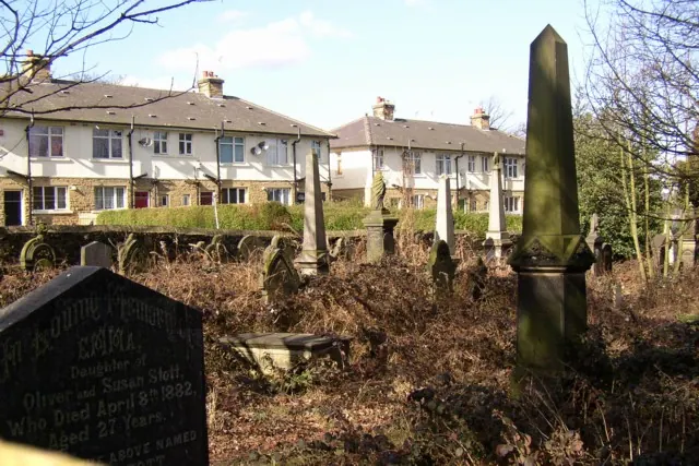 The neglected far end of Rastrick Churchyard (SE138 214)