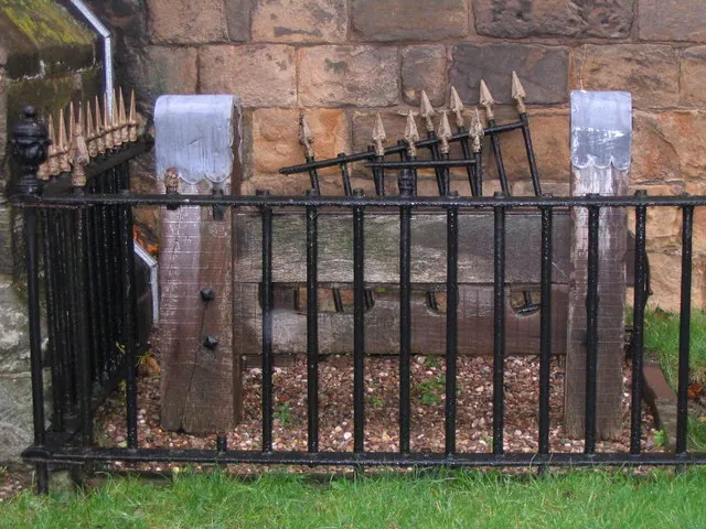 Old stocks at St Mary's Priory Church, Tutbury