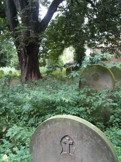 Overgrown graveyard, Church of the Ascension, Whixley