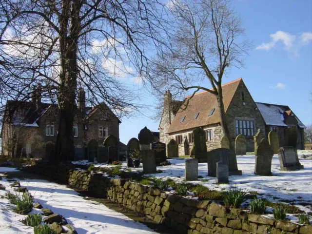 Gravestones and Church Hall, Barnston