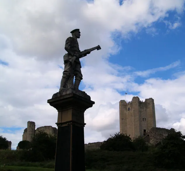 Conisbrough castle keep and war memorial