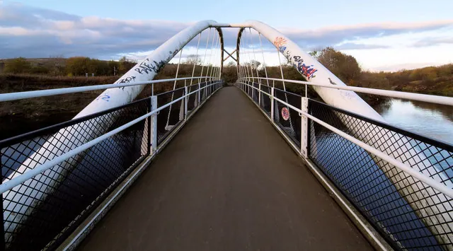 Crossing Halfpenny Bridge on the Trans Pennine Trail