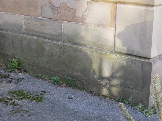 Rivet bench mark on St Winifred's Roman Catholic church
