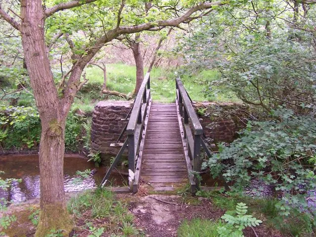 Footbridge across the River Derwent below Barns Cliff
