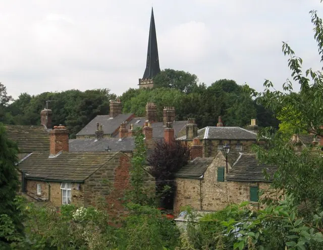Wentworth - Church spire across rooftops from Clayfield Lane