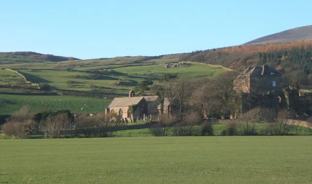 Across the fields to Millom Castle and Holy Trinity church