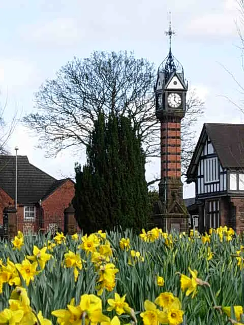 Queens Park clock tower in the Spring