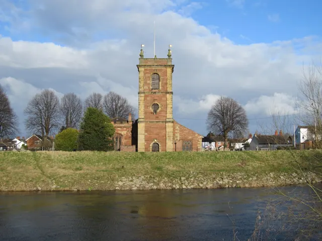 St Dunawd's tower across the Afon Dyfrdwy/River Dee